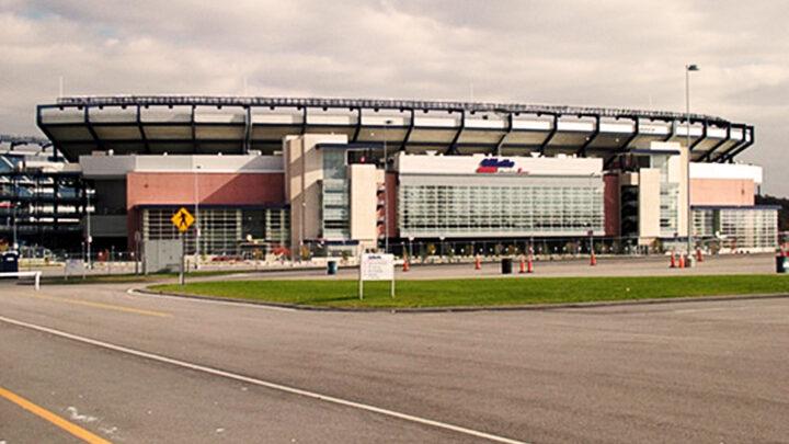 Außenansicht des Gillette Stadium in Foxborough, Heimstätte der New England Patriots