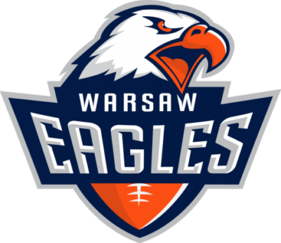 Teamlogo der Warsaw Eagles mit Adlerkopf und blau-orangefarbenem Wappen